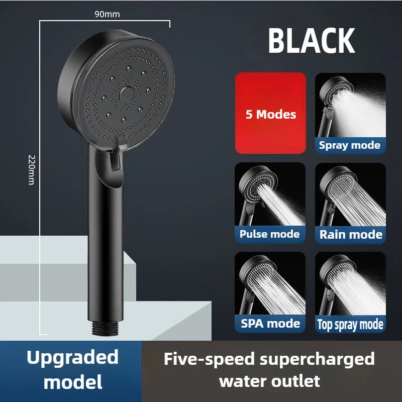 5 Mode Pressure Boost Shower Head Multifunction Adjustable Large Water Yield Shower Nozzle Massage Shower Bathroom Accessory