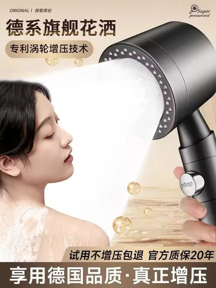 New 5 Mode Pressurized Shower Head With Filter Stop Button Water Saving Spray Nozzles Big Boost Showerhead Bathroom Accessories
