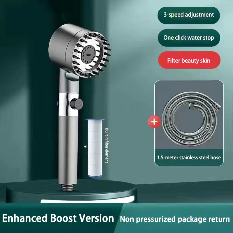 High Pressurized Filter Shower Head 3-mode Adjustable Spray with Massage Brush Rain Shower Set Changeable Filter Element