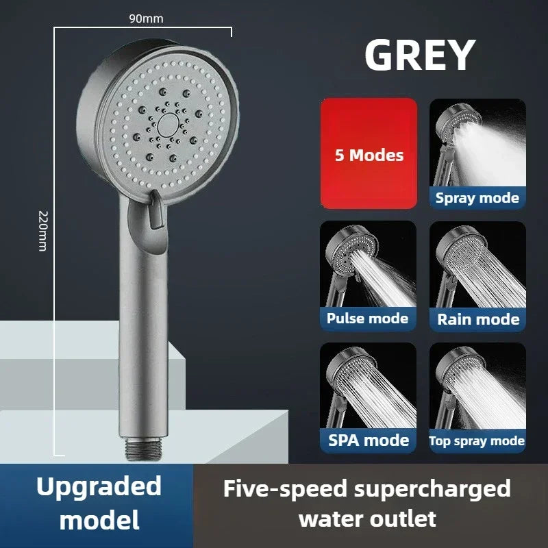 5 Mode Pressure Boost Shower Head Multifunction Adjustable Large Water Yield Shower Nozzle Massage Shower Bathroom Accessory