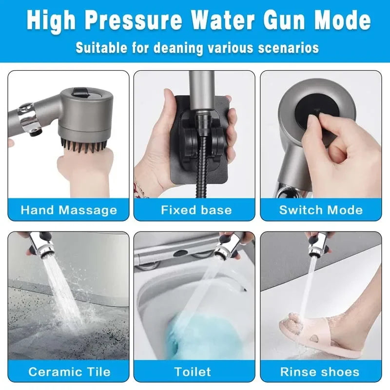 3 Modes Shower Head Adjustable High Pressure Water Saving Shower One-Key Stop Water Massage Shower Head with Filter Element