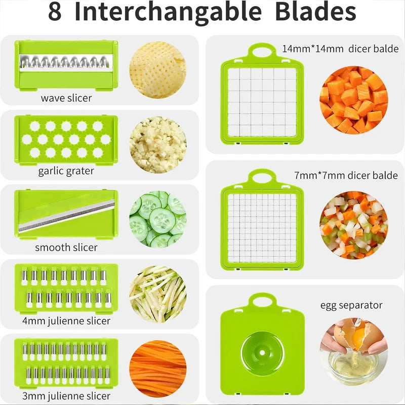 Multi-Blade Vegetable Chopper Set: All-in-One Tool for Dicing, Slicing & Grating Fruits & Veggies