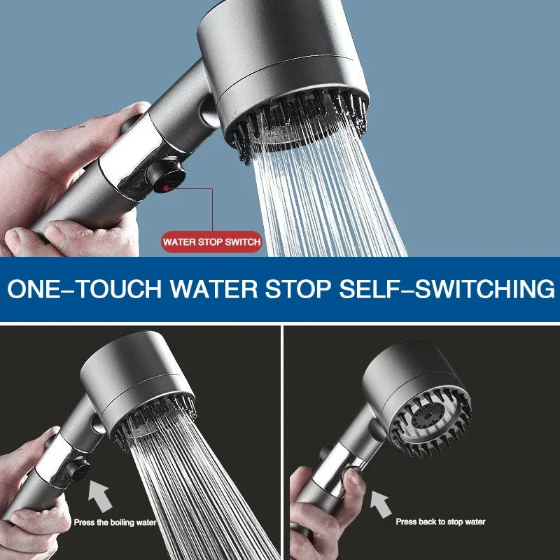 High Pressurized Filter Shower Head 3-mode Adjustable Spray with Massage Brush Rain Shower Set Changeable Filter Element