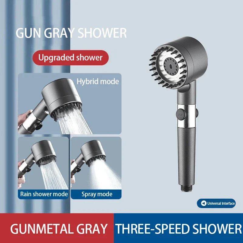 High Pressurized Filter Shower Head 3-mode Adjustable Spray with Massage Brush Rain Shower Set Changeable Filter Element