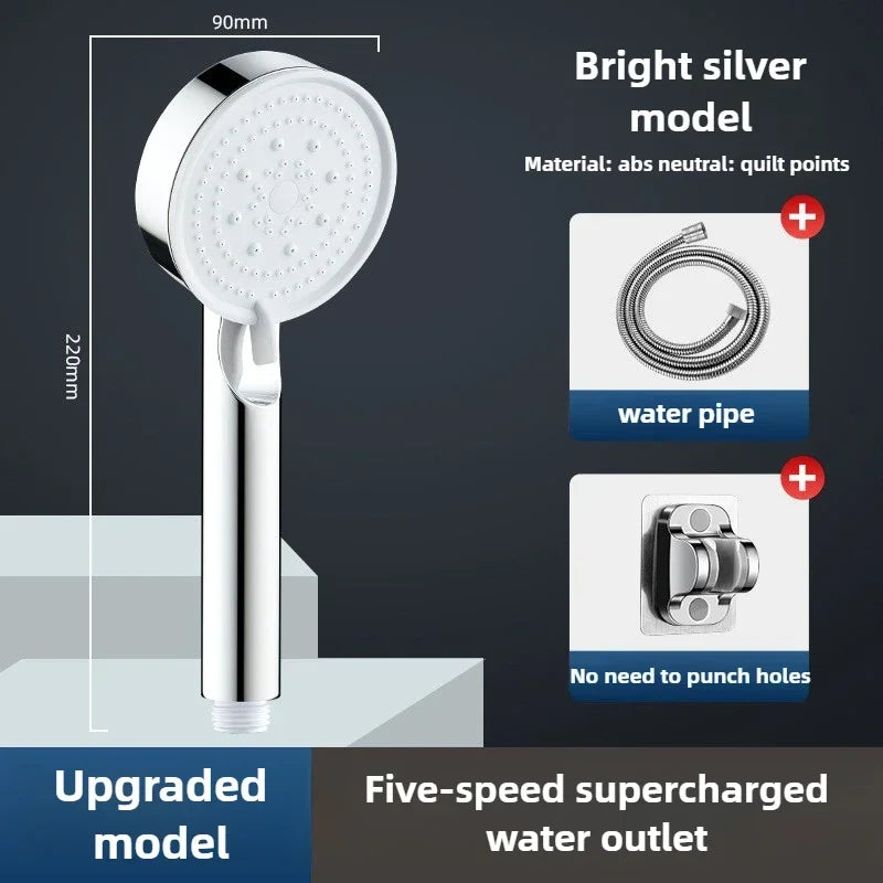 5 Mode Pressure Boost Shower Head Multifunction Adjustable Large Water Yield Shower Nozzle Massage Shower Bathroom Accessory