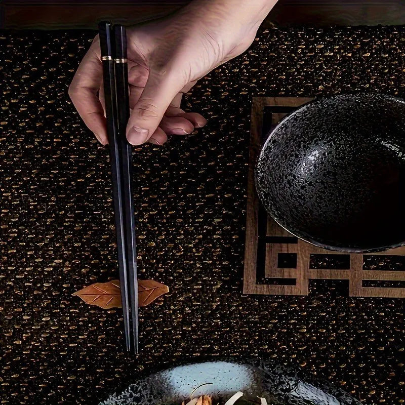 Home Kitchen Black Alloy Chopsticks 5-Piece Reusable Dining Tableware Set