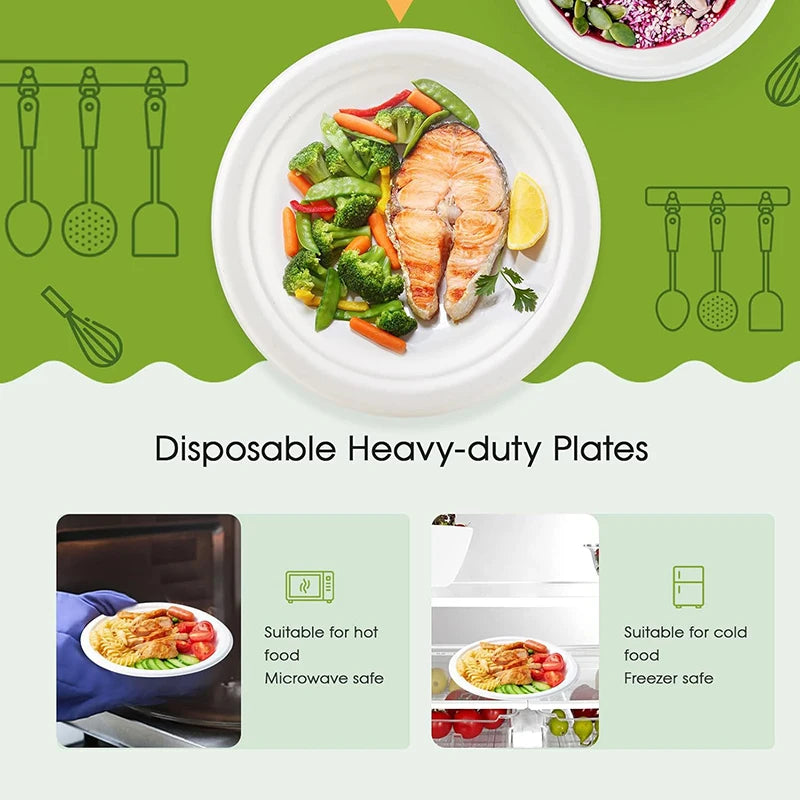 9-Inch Disposable Plates (50-Pack) - Food-Grade Sturdy Leak-Resistant for Picnics Outdoor Parties Indoor Home Gatherings