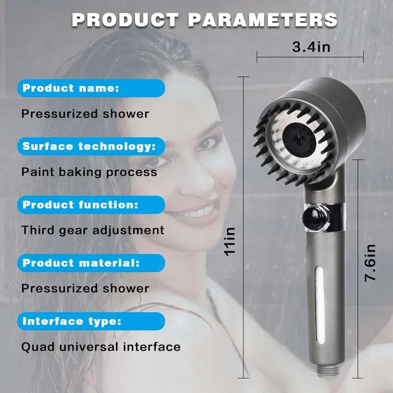 3 Modes Shower Head Adjustable High Pressure Water Saving Shower One-Key Stop Water Massage Shower Head with Filter Element