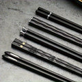 Home Kitchen Black Alloy Chopsticks 5-Piece Reusable Dining Tableware Set